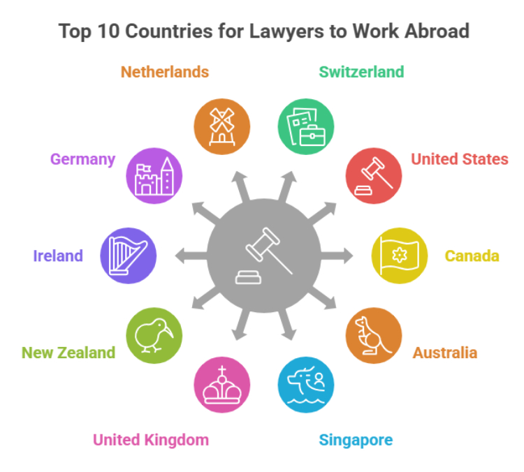 Top 10 countries for lawyers to work abroad with high salaries, work visas, permanent residency pathways, and global career opportunities